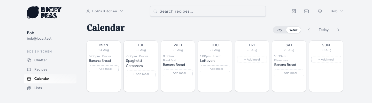 A weekly meal planning calendar