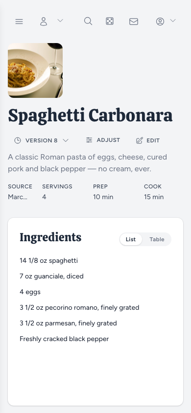 A recipe page on a phone