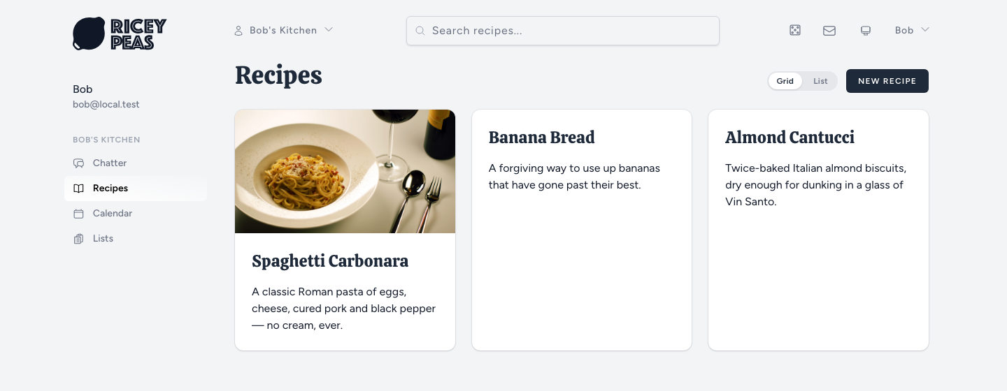 A grid of recipe cards, one with a photo